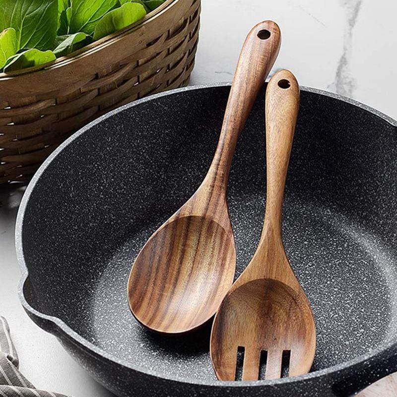 Set de ensalada de madera de acacia - Hecho a mano - Sostenible - Perfecto para cualquier cocina