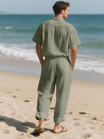 Completo casual da uomo in lino – Comodo e leggero, con pantaloni lunghi e maniche corte