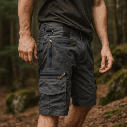 Men's Cotton Cargo Shorts with Zipper Pockets and Elastic Waist