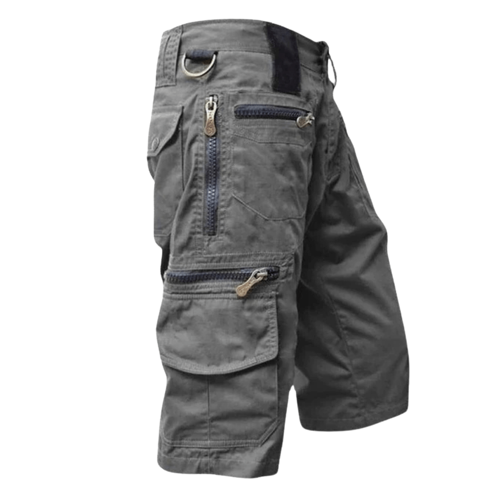 Men's Cotton Cargo Shorts with Zipper Pockets and Elastic Waist