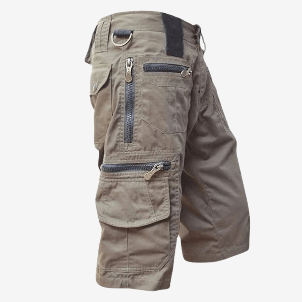 Men's Cotton Cargo Shorts with Zipper Pockets and Elastic Waist