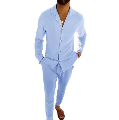 Long Sleeves with Notched Collar and Slim Fit Trousers