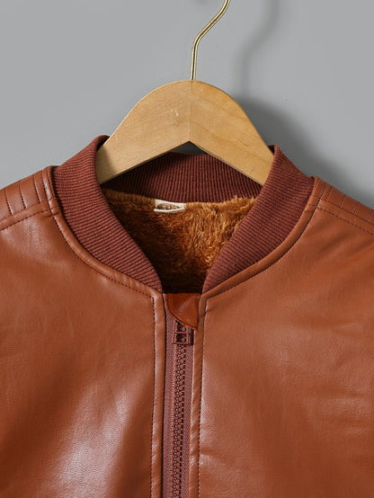 Faux leather boys' jacket with fleece lining - Cholo