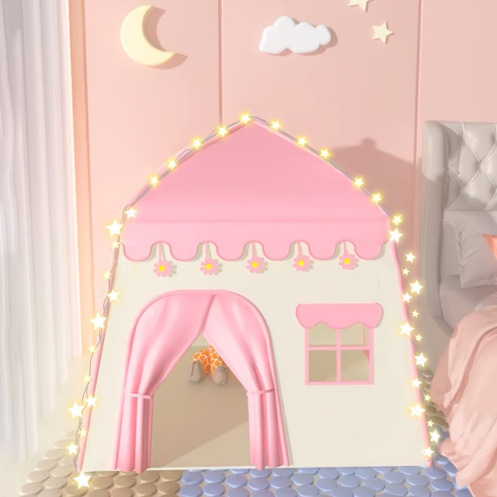Tenda de princesa com flores para crianças – Com iluminação de estrelas e acessórios de brinquedo