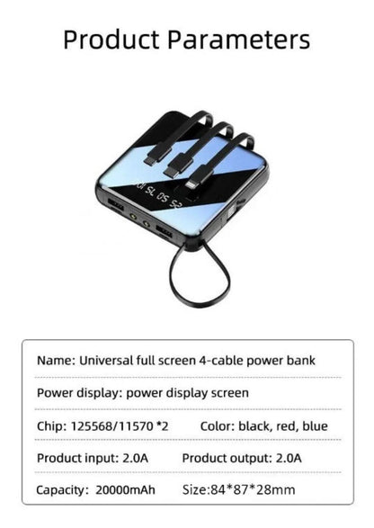 Mini-powerbank | 4 kabels, 20000 mAh