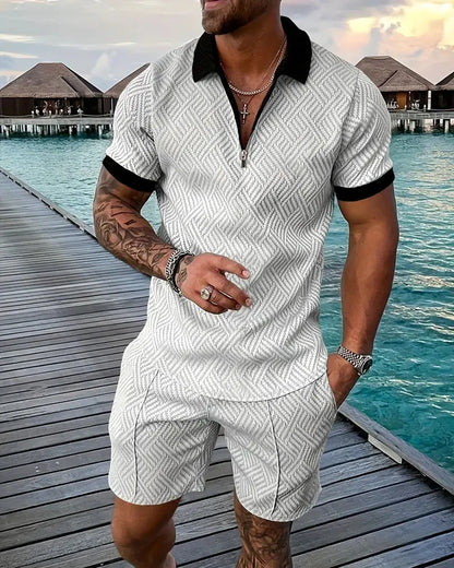 Casual Summer Training Suit with Zip Collar