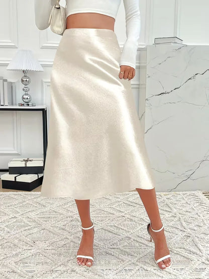 Jupe midi en satin à taille haute