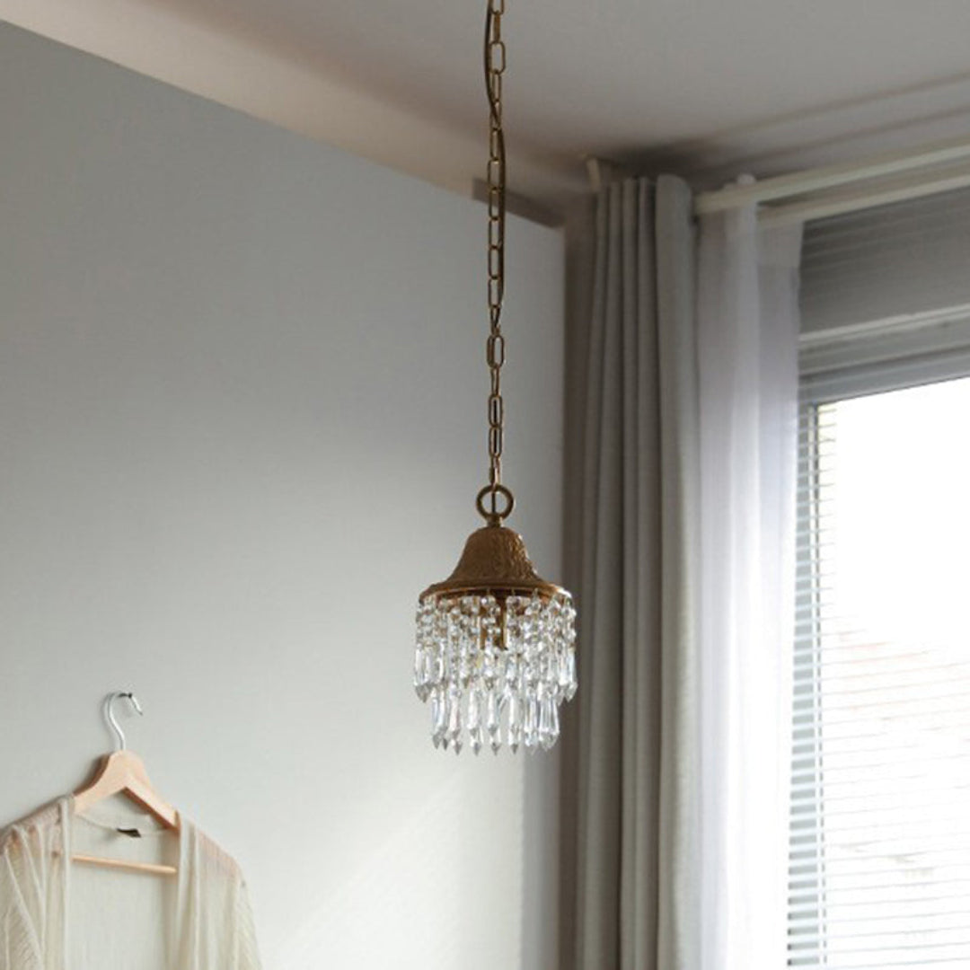 Luxury Gold Pendant Light with Crystal Drop Shape – 1 Light Point