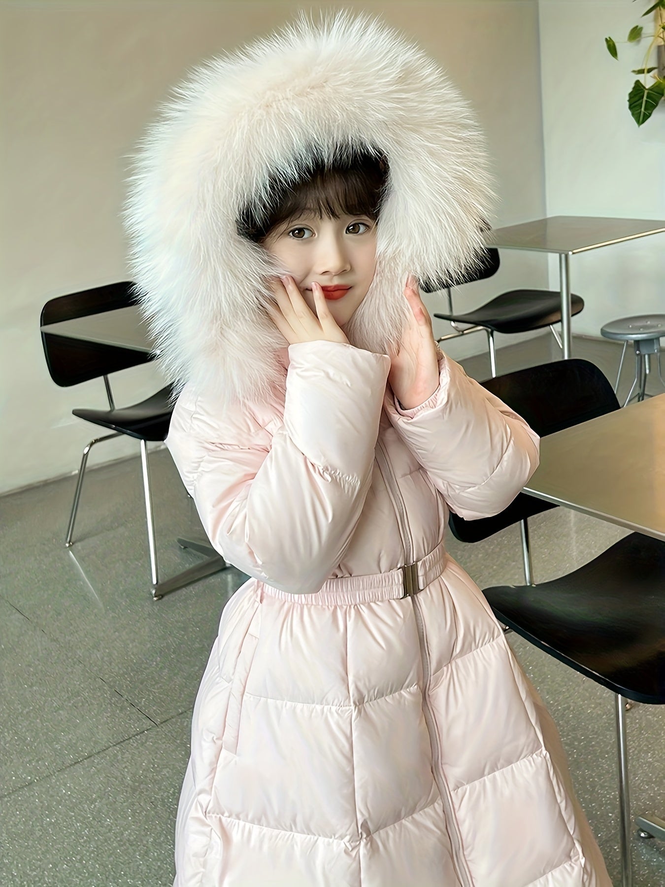 Cotton Winter Coat for Girls, Puffer Jacket with Long Sleeves and Hood - Fiona