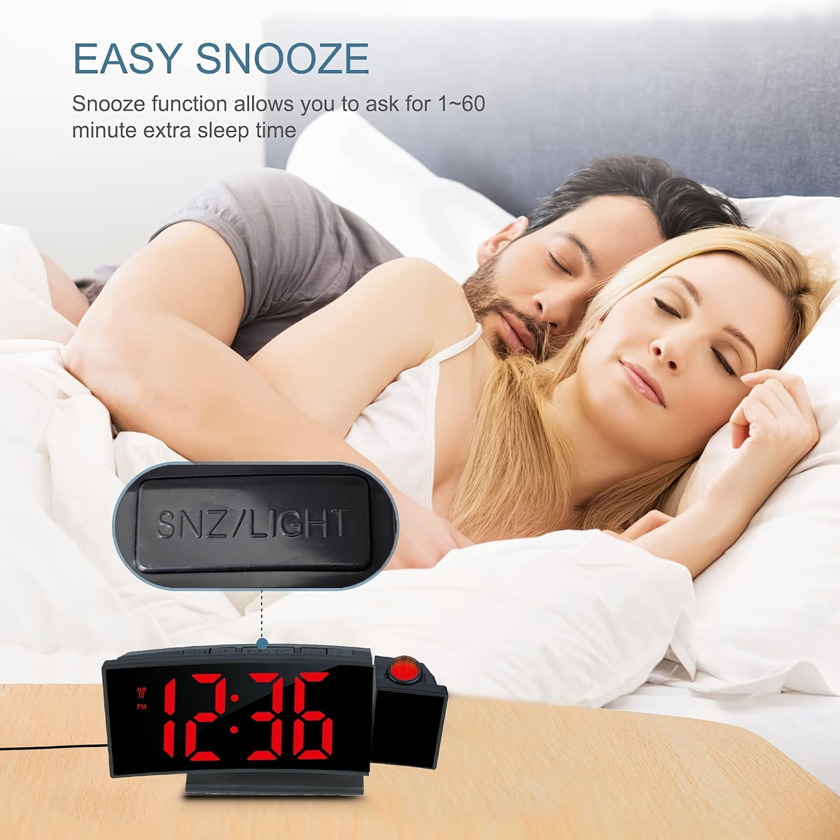 Digital Projection Alarm Clock – LED Display with Snooze Function and Adjustable Brightness