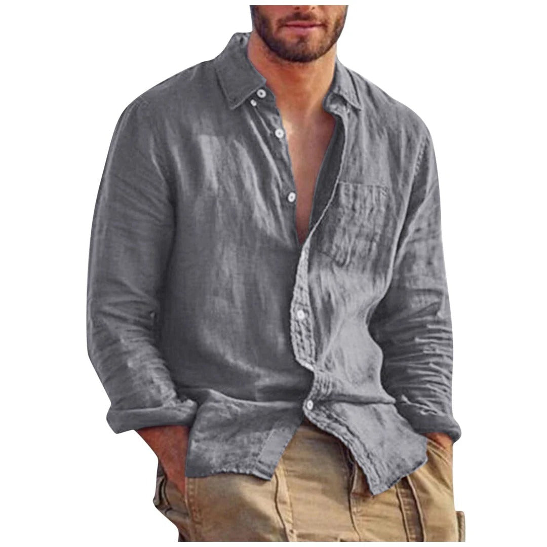Linen Men's Shirt with Spread Collar – Jam