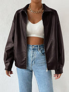 Ladies' Stylish Faux Leather Jacket with Dropped Shoulders
