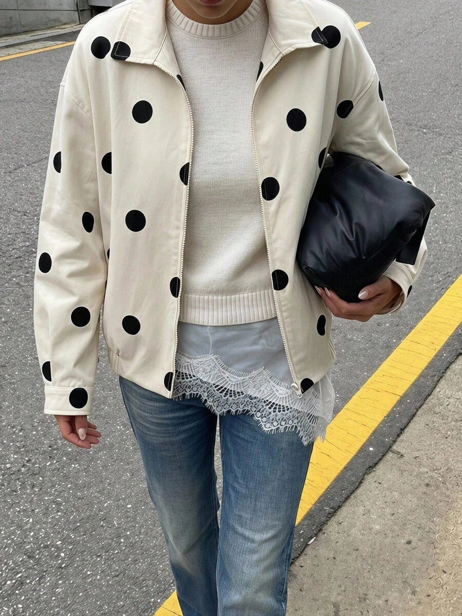 Ladies' Stylish Faux Leather Jacket with Dropped Shoulders