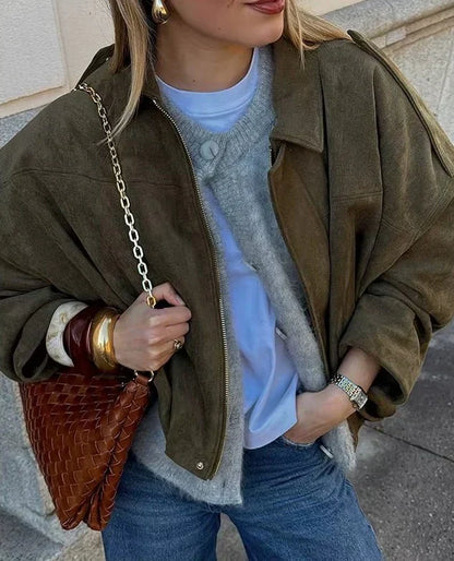 Ladies' Suede Leather Oversized Warm Jacket