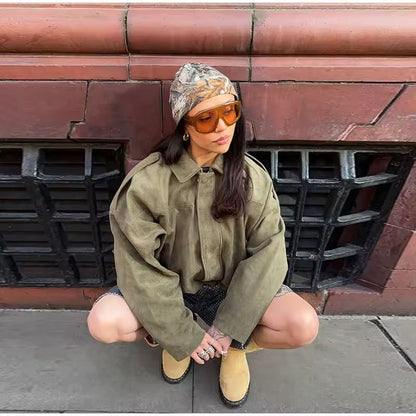 Ladies' Suede Leather Oversized Warm Jacket