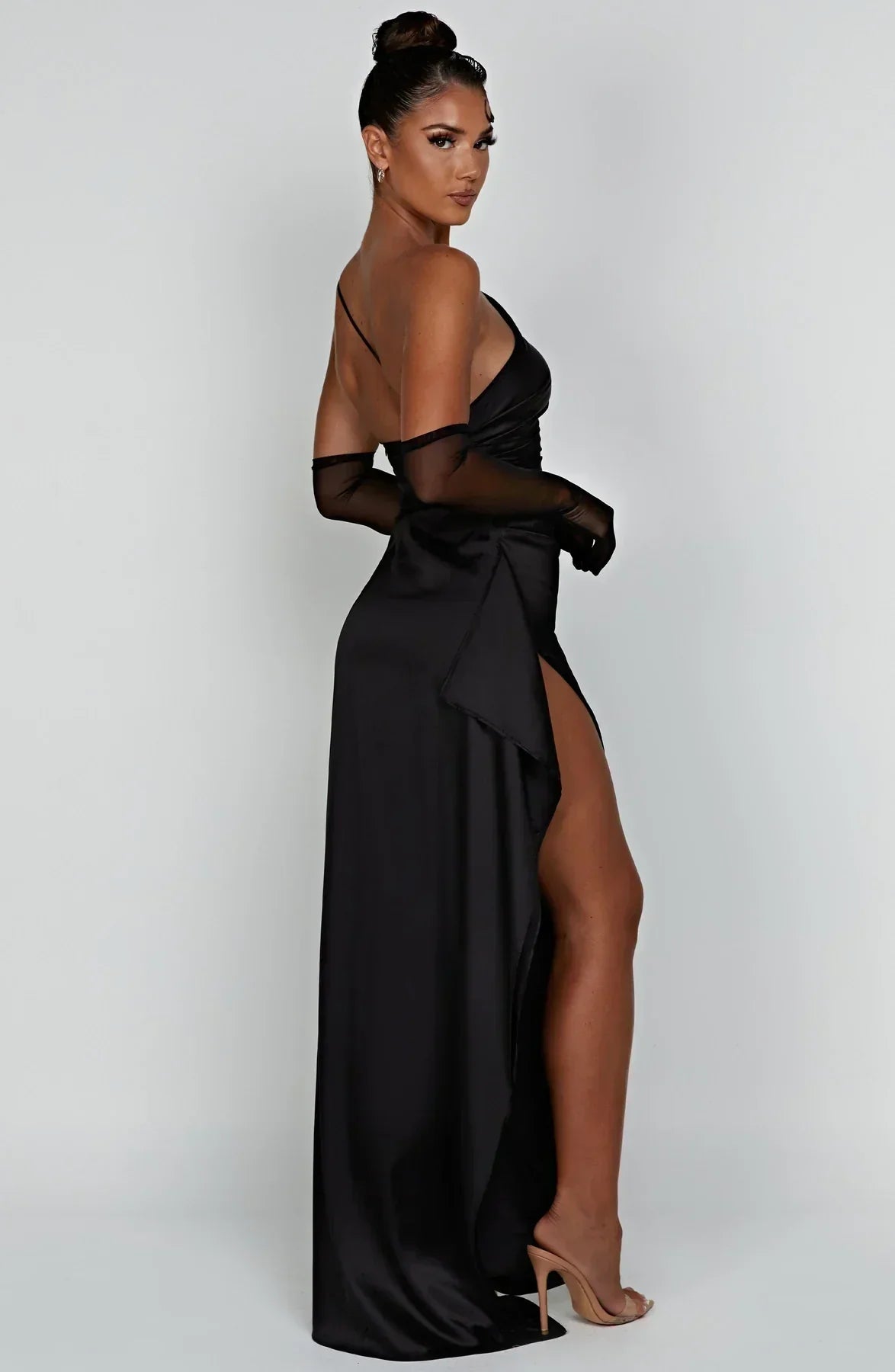Elegant Satin One Shoulder Maxi Evening Dress with High Split