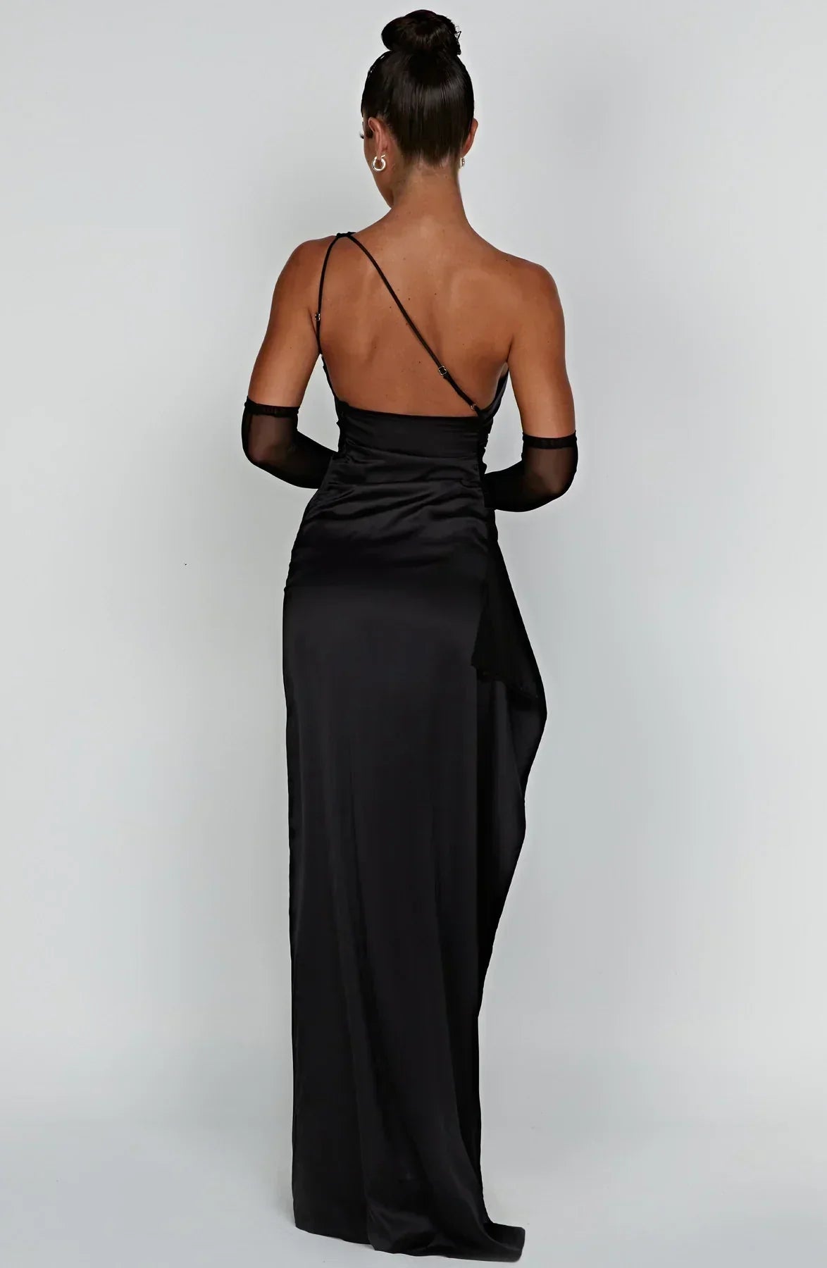 Elegant Satin One Shoulder Maxi Evening Dress with High Split