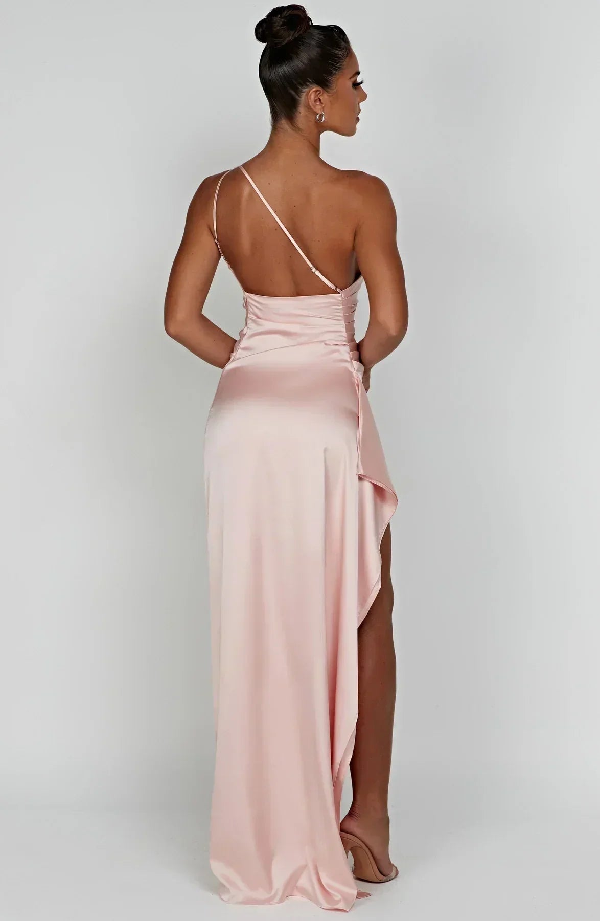 Elegant Satin One Shoulder Maxi Evening Dress with High Split