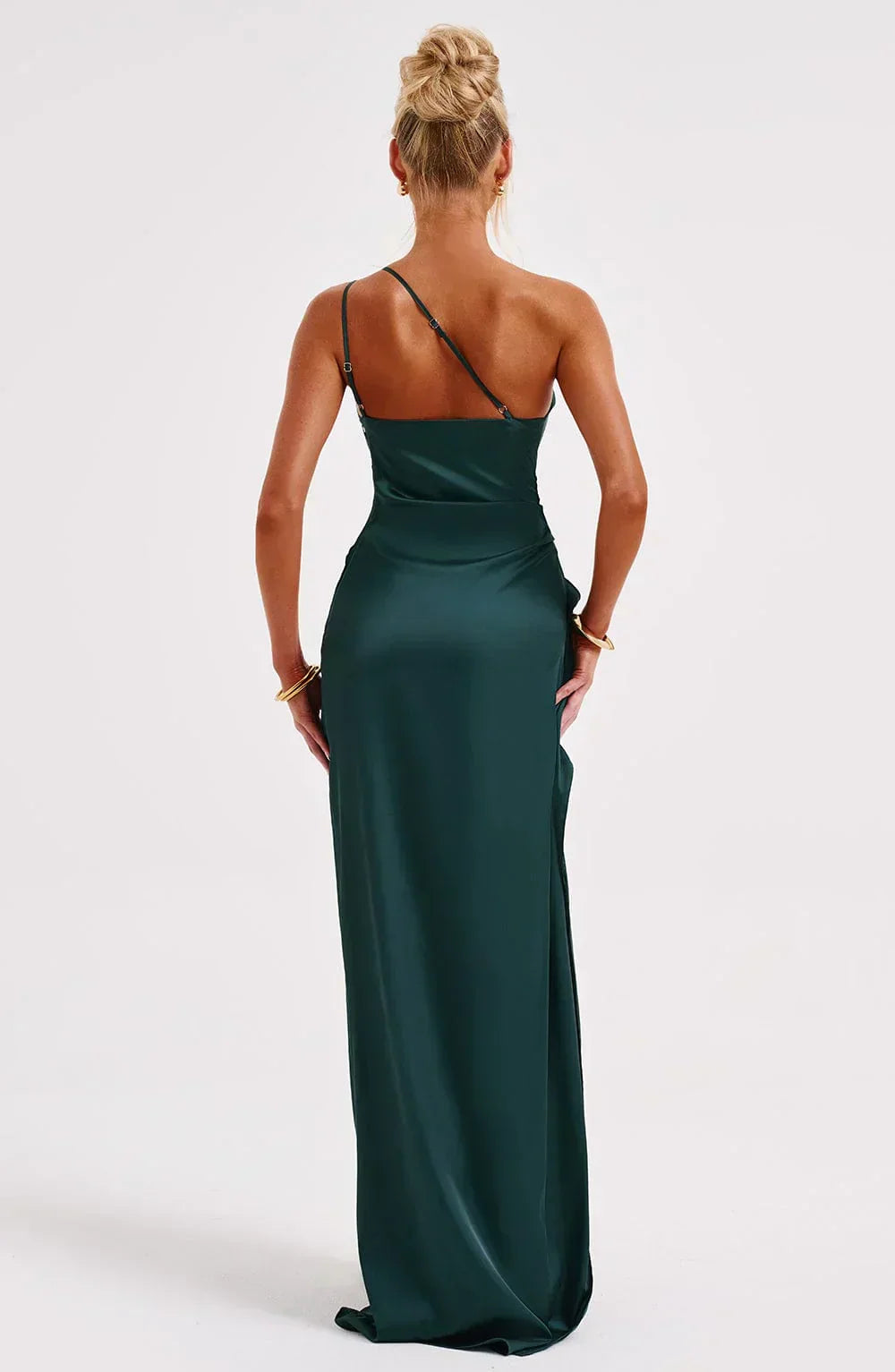 Elegant Satin One Shoulder Maxi Evening Dress with High Split