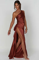 Elegant Satin One Shoulder Maxi Evening Dress with High Split