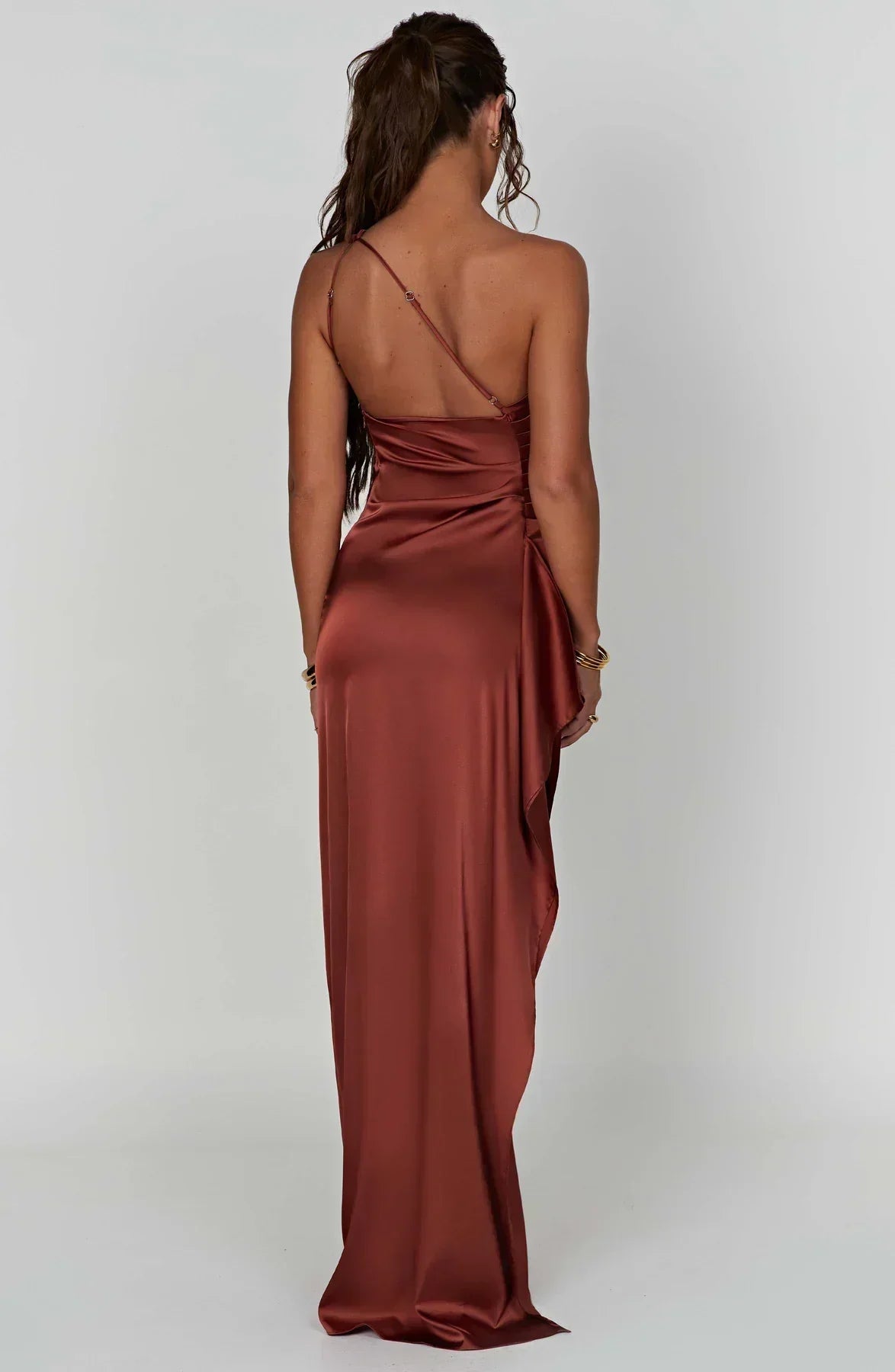 Elegant Satin One Shoulder Maxi Evening Dress with High Split