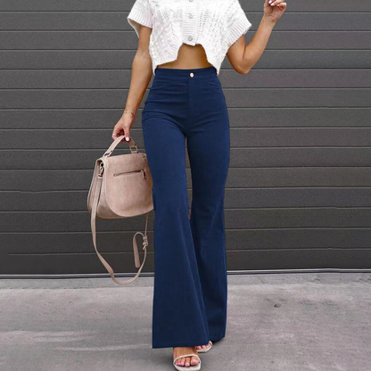 Elegant Women's High-Waisted Wide-Leg Velvet Trousers