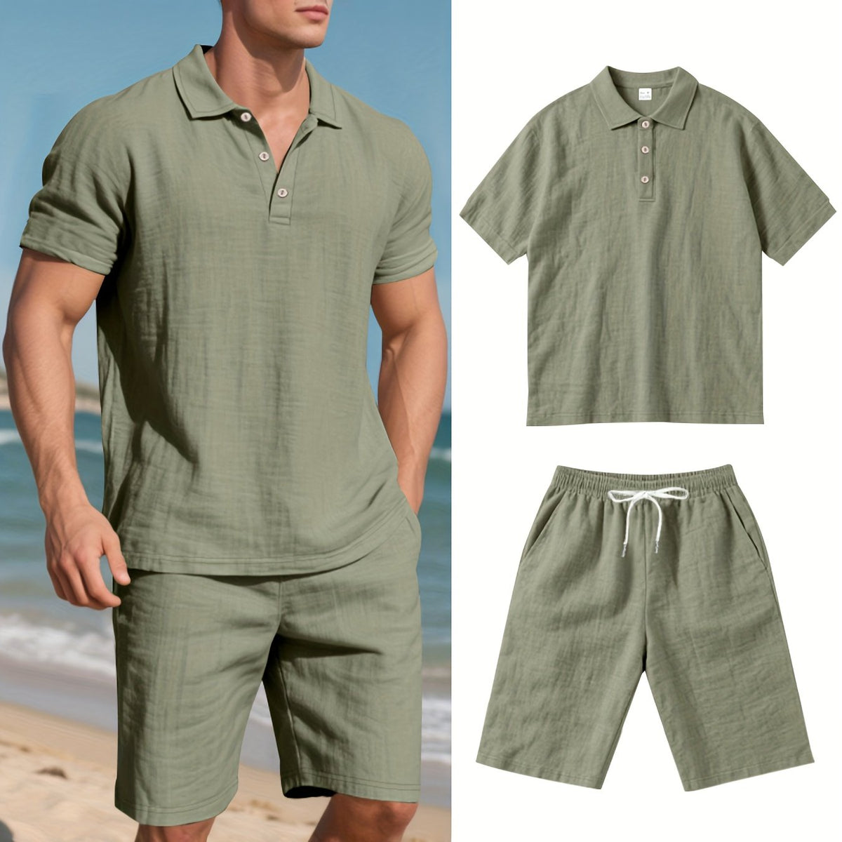 Leinen-Polohemd und Shorts für Herren – Bequem und lässig an warmen Tagen