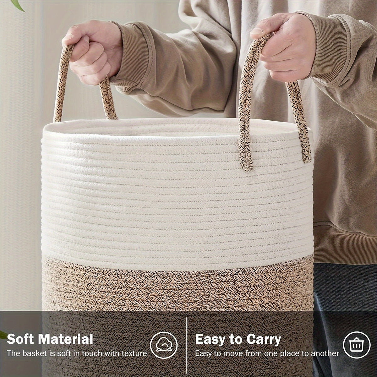 Stylish Two-Tone Laundry Basket - Space for More, Handy and Durable