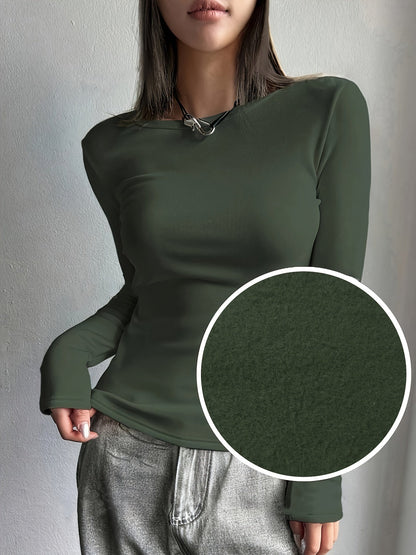 Ladies' Thermal Long Sleeve Top for Autumn and Winter – Comfortable and Warm Basic Item