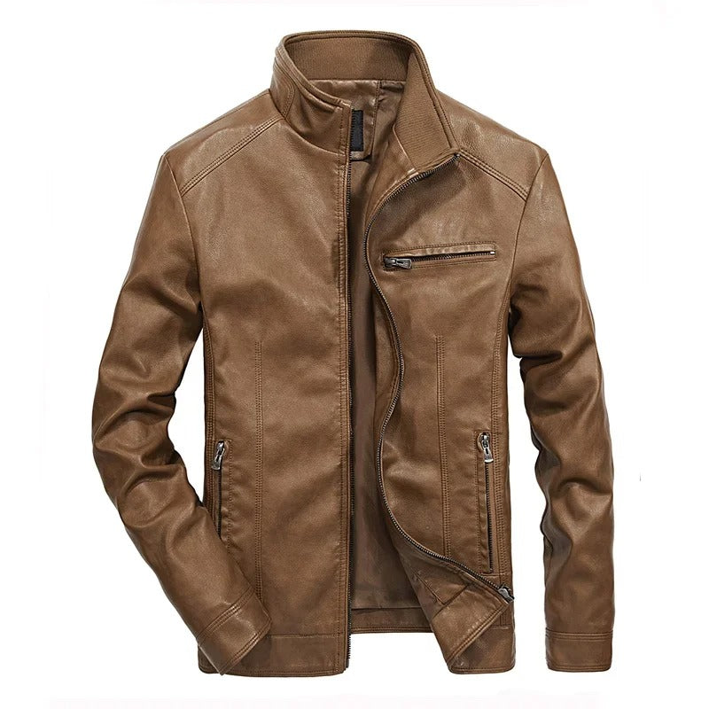 Leather jacket for men - spring jacket for men - with zip