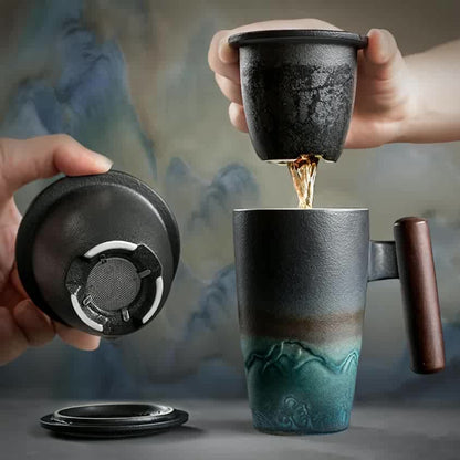 Handmade Ceramic Tea Mug with Strainer – Authentic Design and Practical Use
