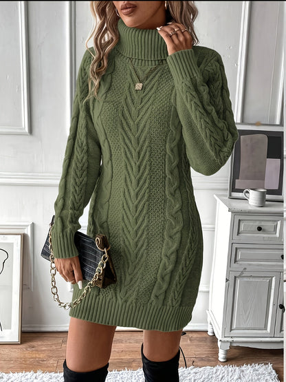 Chic Col Mini Sweater Dress for Women with Cable Pattern
