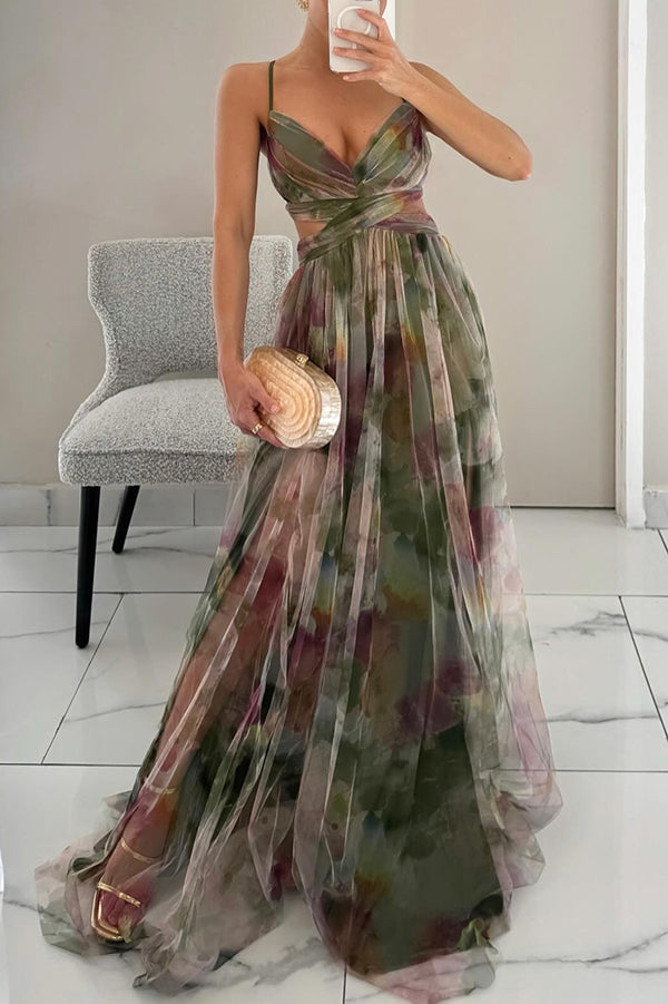 Ladies' Multi-Colored Maxi Dress with V-Neck