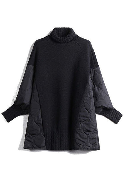 Ladies Long Roll Neck Sweater with Padded Panels and Cable Cuffs