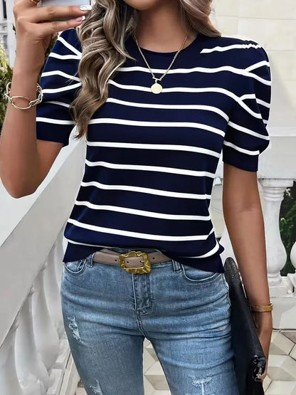 Ladies' T-shirt with Stripes and Puffed Sleeves