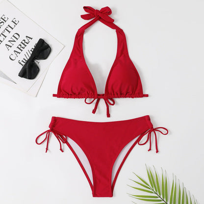 Sexy solid colour bikini swimsuit with straps