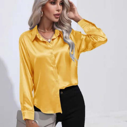 Ladies' Satin Blouse with Long Sleeves and Loose Fit