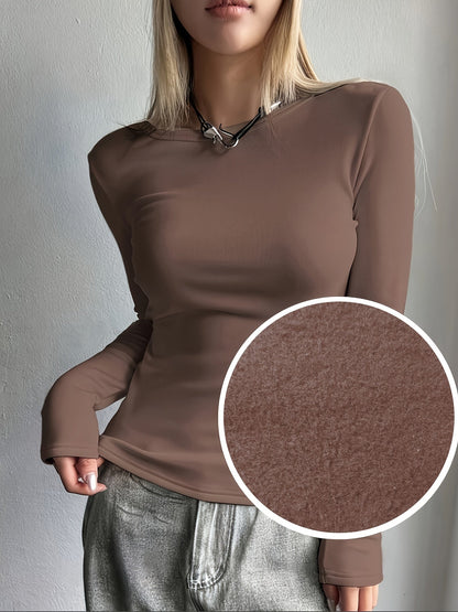 Ladies' Thermal Long Sleeve Top for Autumn and Winter – Comfortable and Warm Basic Item