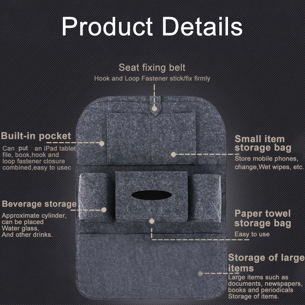 Car Seat Organiser with Storage Pockets and Tablet Holder for Back Seat
