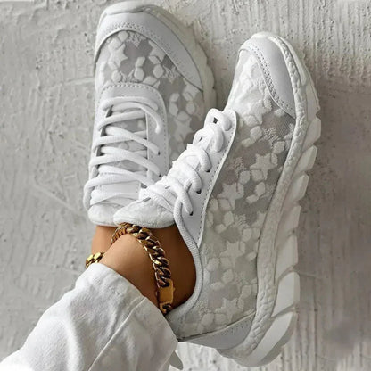 Breathable Lace-Up Sneakers with Star Pattern for Women
