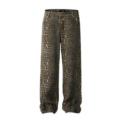 Brown Palazzo Trousers with Leopard Print and High Waist