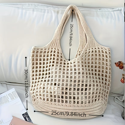 Borsa da spiaggia intrecciata a rete aperta, capiente, da donna