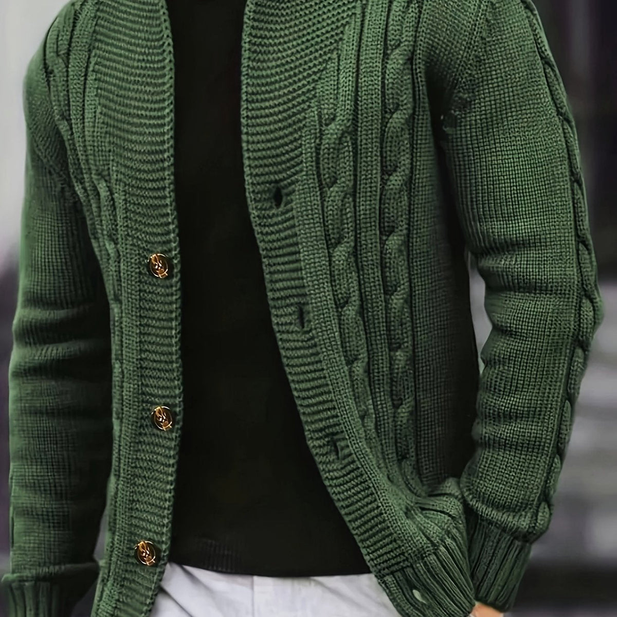 Men's Cable Knit Cardigan with V-Neck – Comfortable and Versatile