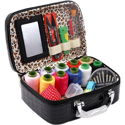 Kit de costura portátil completo en estuche de piel sintética de lujo – Compacto y práctico