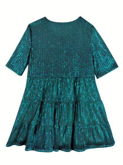 Glitter A-Line Ladies Mini Party Dress Short Sleeve