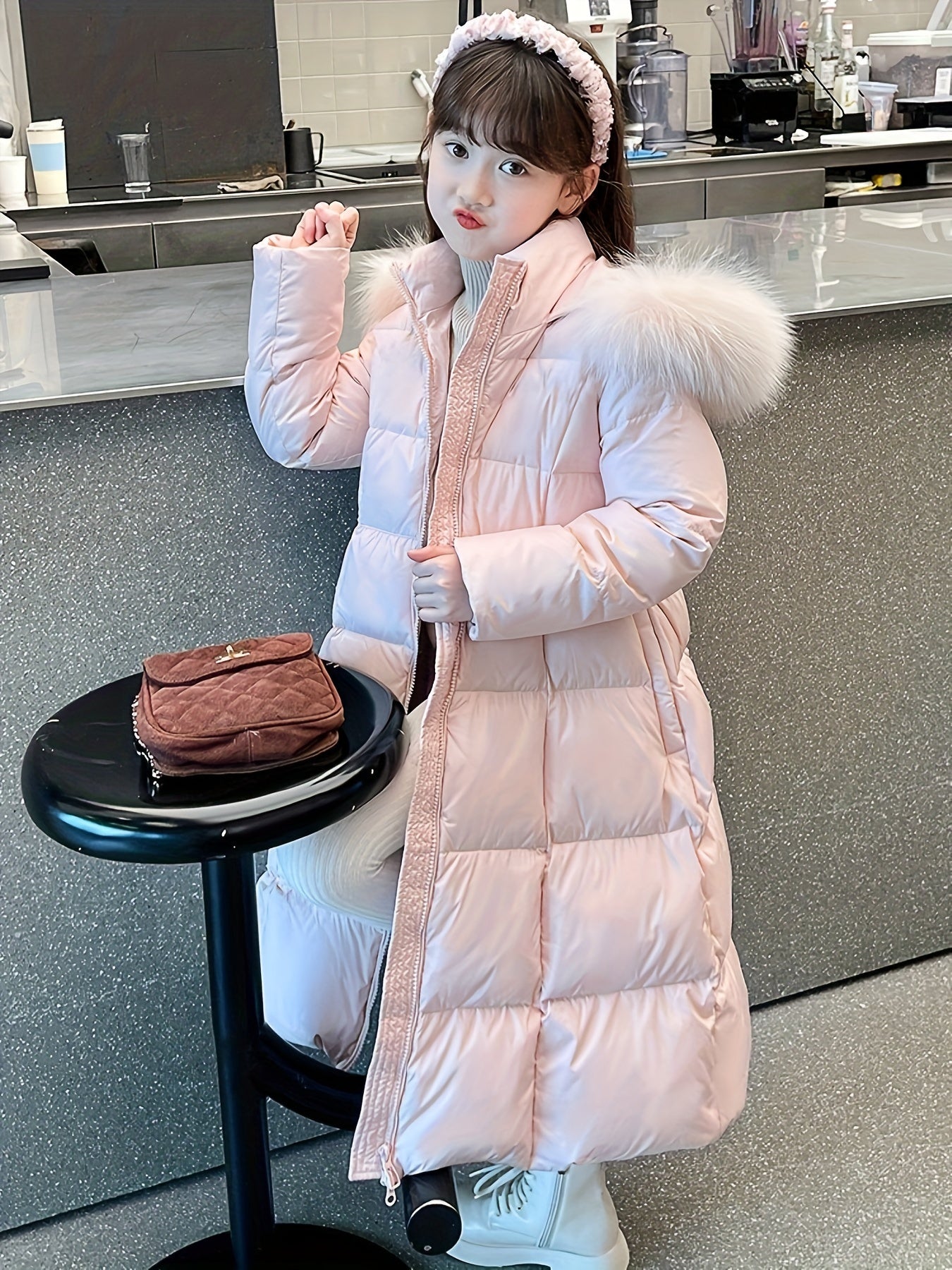 Cotton Winter Coat for Girls, Puffer Jacket with Long Sleeves and Hood - Fiona