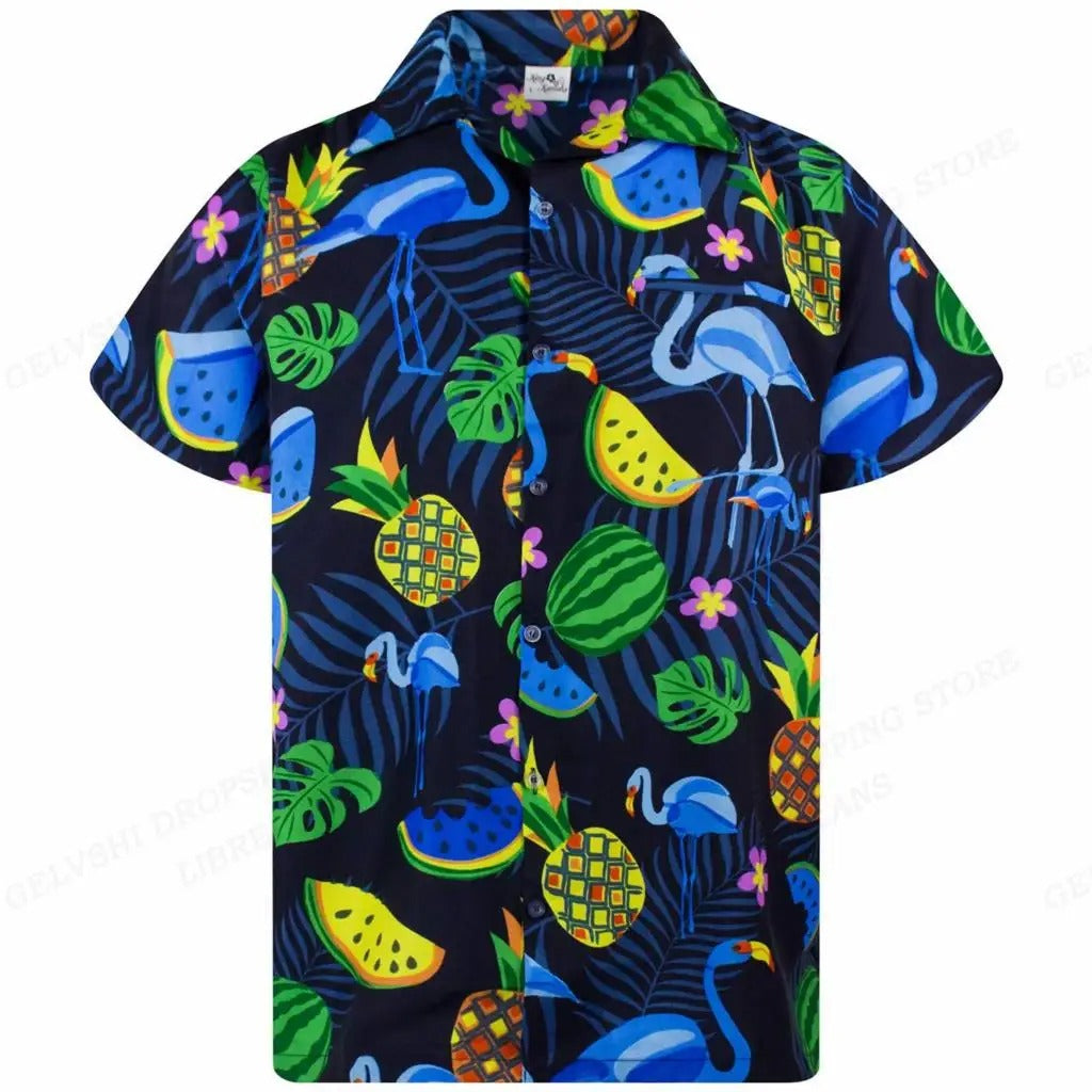 Nico - 3D Flamingo Printed Hawaiian Shirt for Men