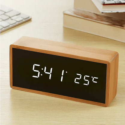 EcoTime - Bamboo LED Alarm Clock - Temperature Display - Sustainable Design