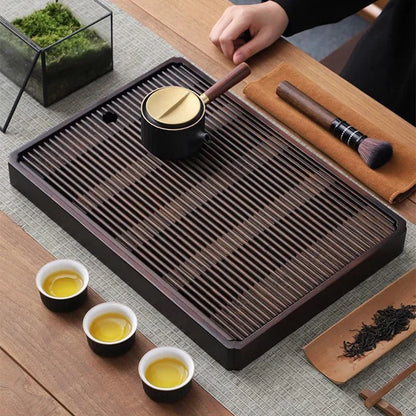 Bamboo Tea Table - Japanese Style with Water Drain - Elegant and Functional