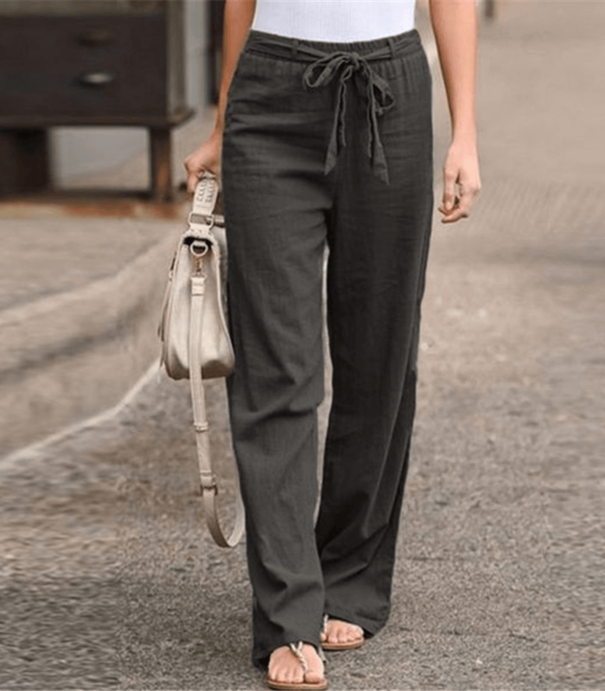 Light Summer Trousers with Tie Waist and Wide Legs
